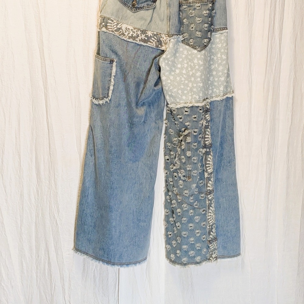 Darla Denim Mixed Media Jeans by POL Small Funky Roomy Fit Quirky - Picture 11 of 14